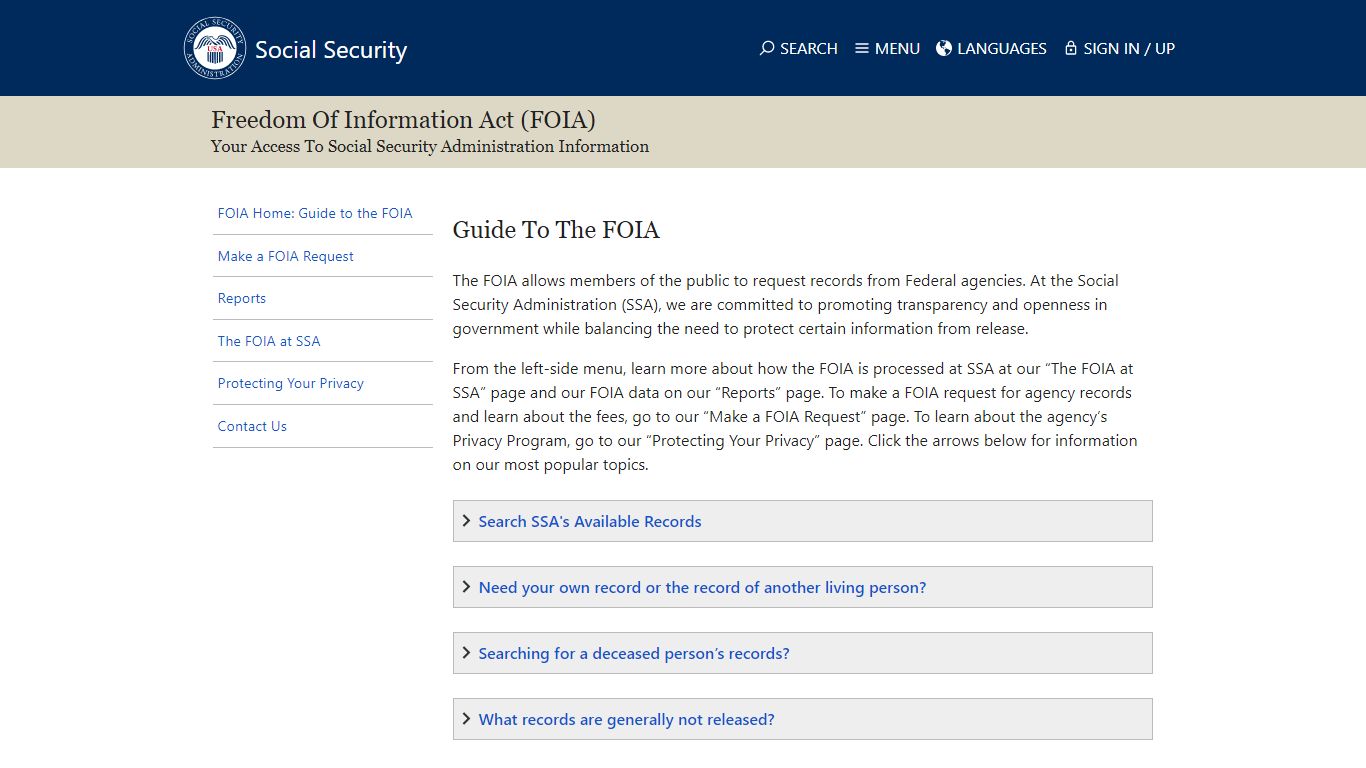 Freedom of Information Act (FOIA) at Social Security