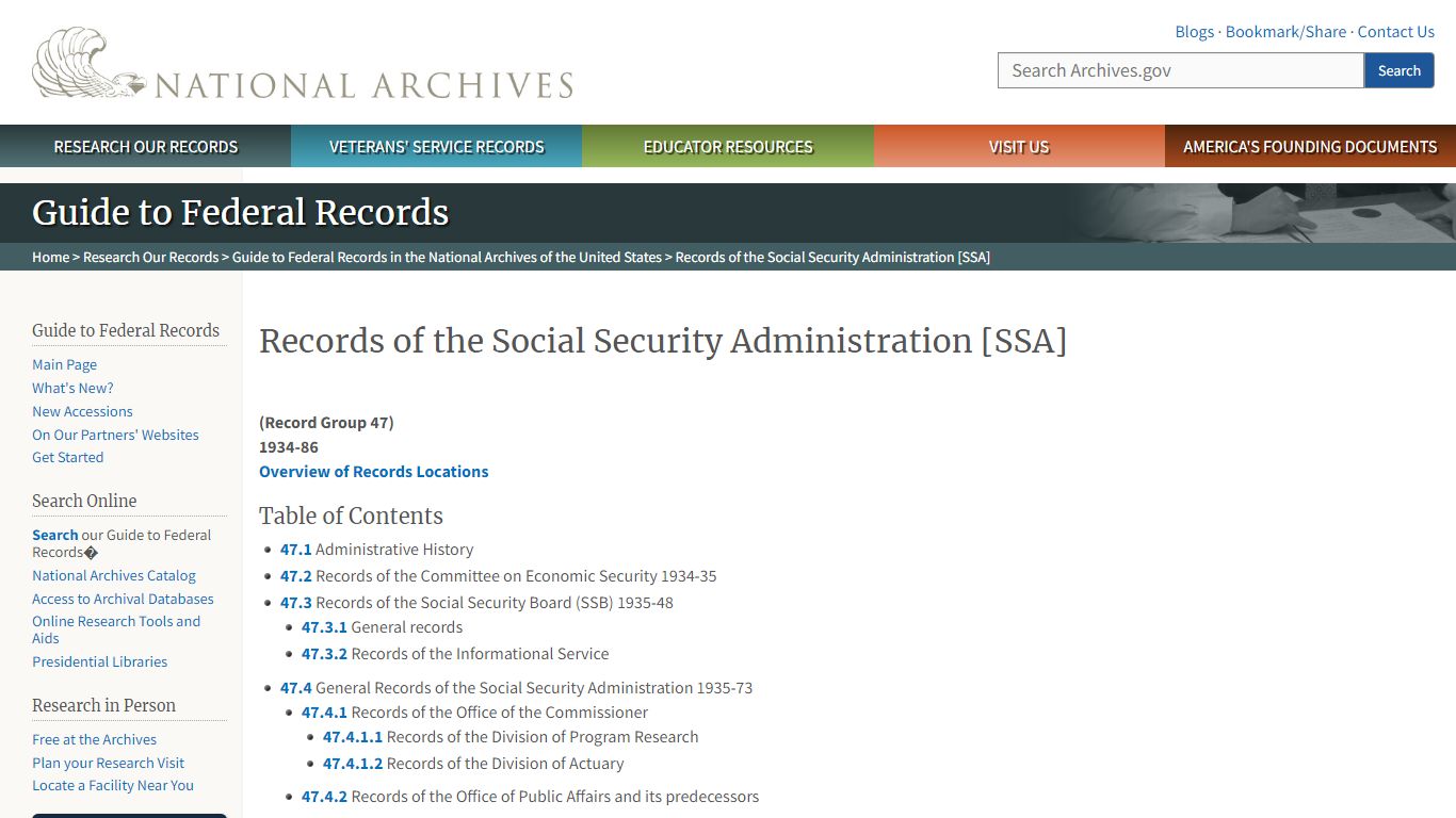 Records of the Social Security Administration [SSA] - National Archives